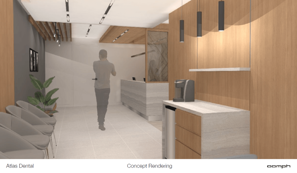 2 Bloor West Atlas Dental - Reception Area Concept Rendering