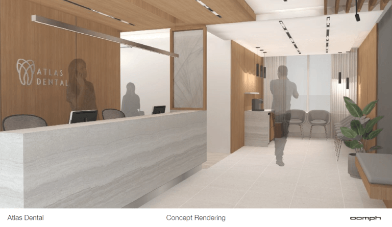 2 Bloor West Atlas Dental - Reception Area Concept Rendering